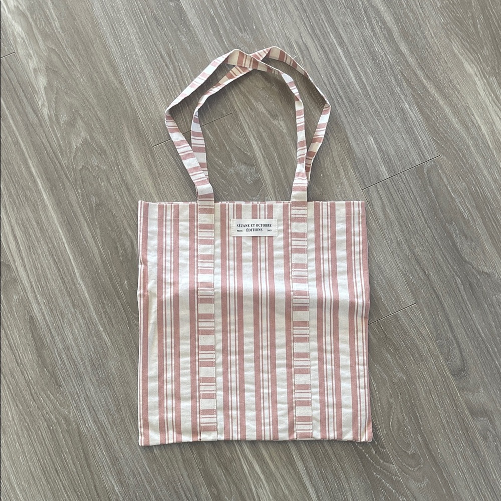Sezane Striped Pink & Cream Canvas Tote Bag